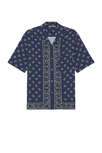Palm Angels Paisley-print Bowling Shirt In Blue