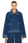 Bode Blue Embroidered Denim Jacket In Indigo