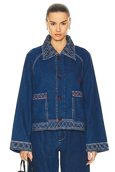 Bode Blue Embroidered Denim Jacket In Indigo