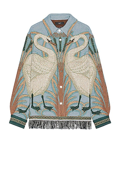 Amiri Swan Tapestry Overshirt In Ashley Blue