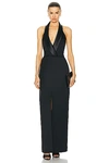 Simkhai Janice Tuxedo Halter Vest Gown In Black