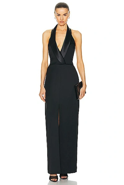 Simkhai Janice Tuxedo Halter Vest Gown In Black