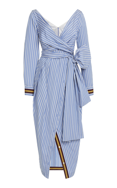 Dries Van Noten Dolada Off-the-shoulder Striped Poplin Shirt Dress In Blue