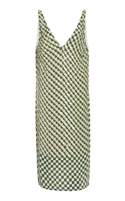 Dries Van Noten Debbie Sequined Checkered Crepe Midi Dress In Green