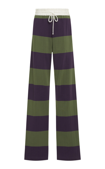 Dries Van Noten Pichas Striped Cotton Trousers In Dark Purple