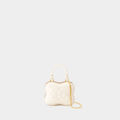 Ganni Hand Bag In White Leather In Beige