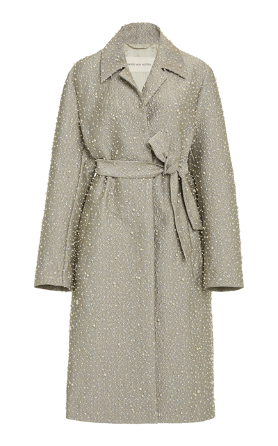 Dries Van Noten Roltas Pearl-embellished Jacquard Coat In Silver