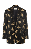 Dries Van Noten Padded Embellished Printed Satin Blazer In Black
