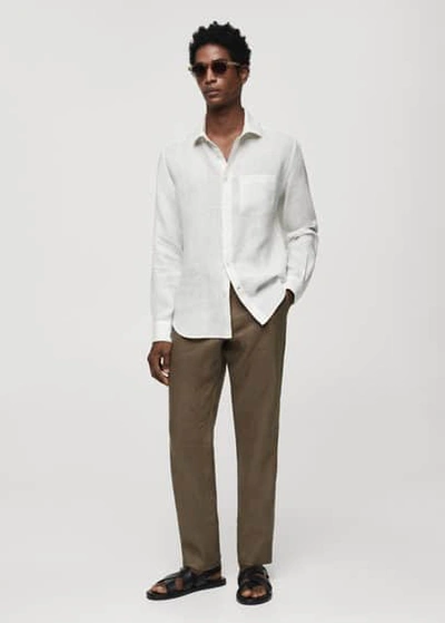Mango Classic Fit 100% Linen Shirt White