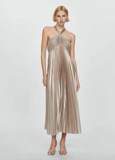 Mango Pleated Halter Neck Dress Silver | ModeSens