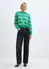 Mango Round-neck Striped Sweater Pastel Green In Pastel Green