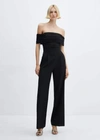 MANGO OFF-THE-SHOULDER JUMPSUIT WITH GATHERED DETAIL BLACK