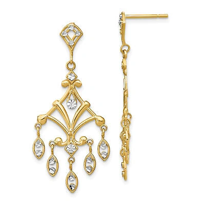 Pre-owned Precious 14k W/rhodium D/c Chandelier Style Dangle Earrings Te958 In Yellow