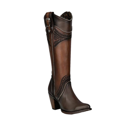 Pre-owned Cuadra Ladies Damasco Chocolate Embroidery Round Toe Boots Cu583 In Brown
