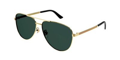 Pre-owned Gucci Gg1233sa-002 63mm Aviator Sunglasses Stripe Logo Metal Men's Gold Green