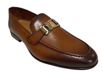 Pre-owned Sigotto Uomo Men's Slip On Tan Leather Dress Shoes 6879 In Brown