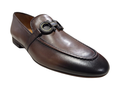 Pre-owned Sigotto Uomo Men's Slip On Brown Leather Dress Shoes 3723