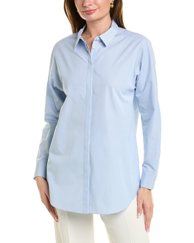 Lafayette 148 New York Tunic Button Front Blouse In Blue