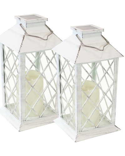 Sunnydaze Decor Set Of 2 Concord Outdoor Solar Led Candle Lanterns In White