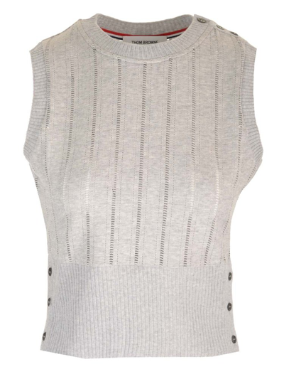Thom Browne Straight Hem Sleeveless Vest In Grey