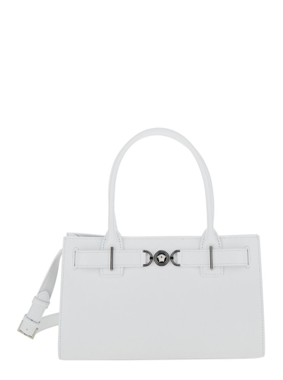 Versace 'medusa 95' White Tote Bag With Logo Detail In Smooth Leather Woman