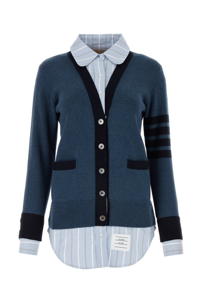 Thom Browne Milano Oxford Layered Shirt Cardigan In Multi