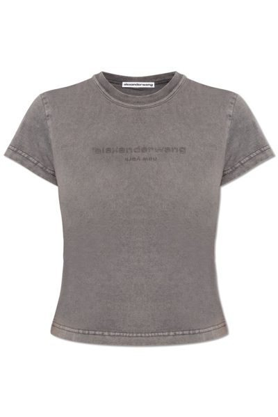 Alexander Wang Logo Embroidered Crewneck T In Grey