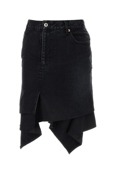 Sacai Asymmetric Denim Skirt In Black