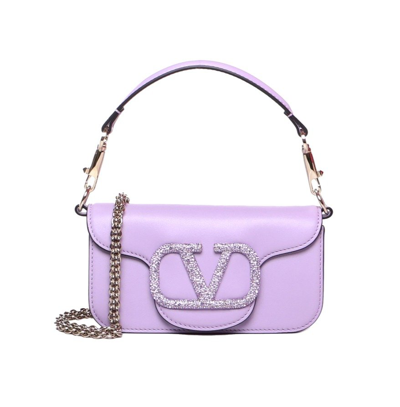 Valentino Garavani Locò Crystal-embellished Shoulder Bag In Purple