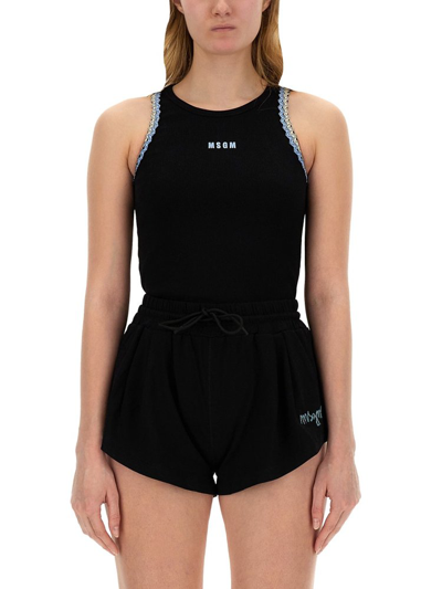 Msgm Logo Embroidered Tank Top In Black