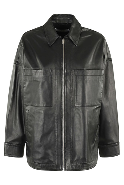 Iro Zipped Oversized Leather Jacket In Black