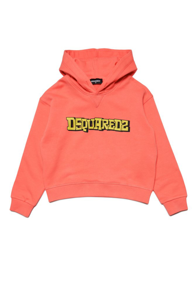 Dsquared2 Kids Logo Printed Long Sleeved Hoodie In Orange