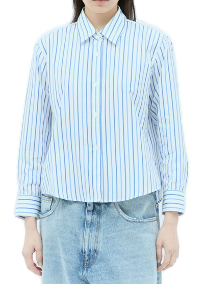 Dries Van Noten Striped Buttoned Cropped Shirt In Blue
