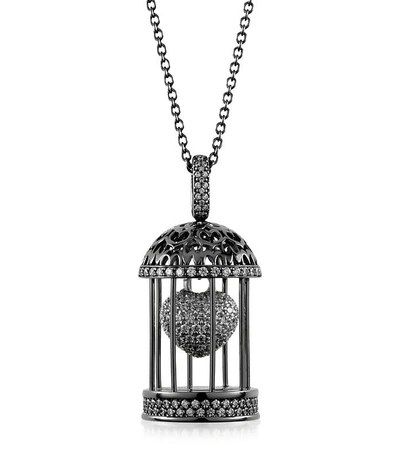 Gucci Necklaces Gabbietta Silver And Zircon Cage Pendant Necklace In Noir
