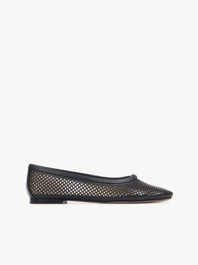 Chloé Marcie Leather Net Ballerina Flats In Black
