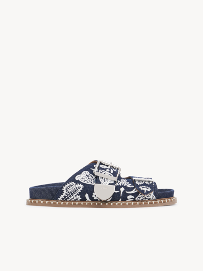 Chloé Rebecca Denim Flat Sandals In Blue