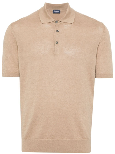 Drumohr Fine-knit Polo Shirt In Beige