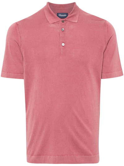 Drumohr Fine-knit Cotton Polo Shirt In Pink
