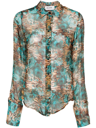Blugirl Tiger And Floral-print Shirt In Multi