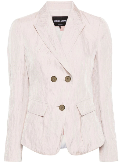 Giorgio Armani Crinkled Double-breasted Blazer In Pink