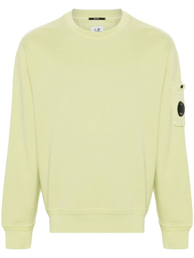 C.p. Company C. P. Company `diagonal Fleece` `lens` Crew-neck Sweatshirt In White