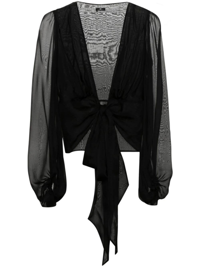 Elisabetta Franchi Silk Wrap Blouse In Black  