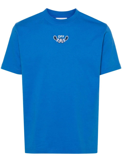 Off-white Blue Crewneck T-shirt In Cotton Man