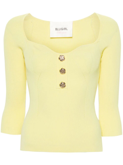 Blugirl Embossed-buttons Ribbed Jumper In Yellow