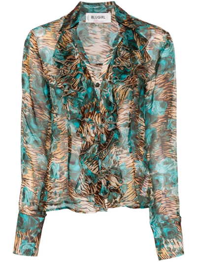 Blugirl Tiger And Floral-print Shirt In Multicolour