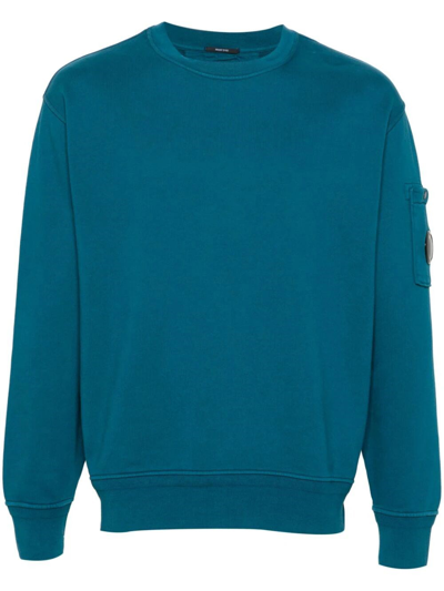 C.p. Company C. P. Company `diagonal Fleece` `lens` Crew-neck Sweatshirt In Blue