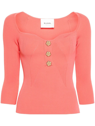 Blugirl Sweetheart-neck Fine-ribbed Top In Pink