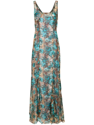 Blugirl Tiger And Floral-print Maxi Dress In Multicolour