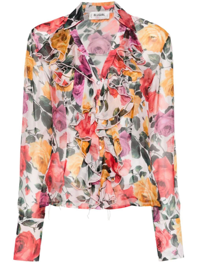 Blugirl Floral-print Chiffon Shirt In Multicolour