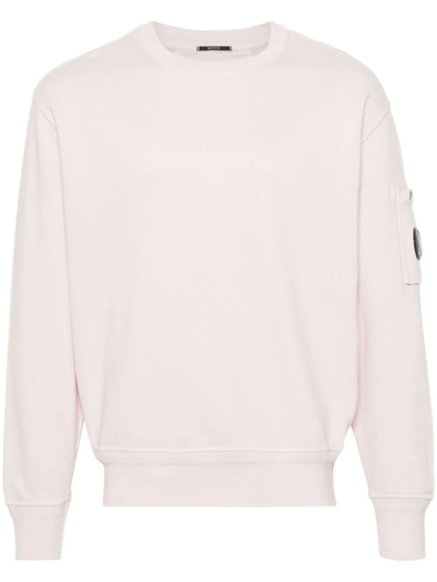 C.p. Company `diagonal Fleece` `lens` Crew-neck Sweatshirt In Pink